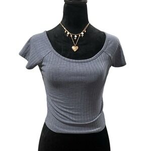Tilly's Blue Grey Ribbed Crop Top Women's Small EUC
